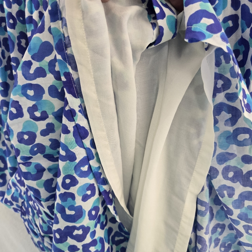 VILAGALLO EVELINE Blue Leopard Tiered Midi Cotton Lined Dress. Ladies Size 12 - Picture 8 of 9